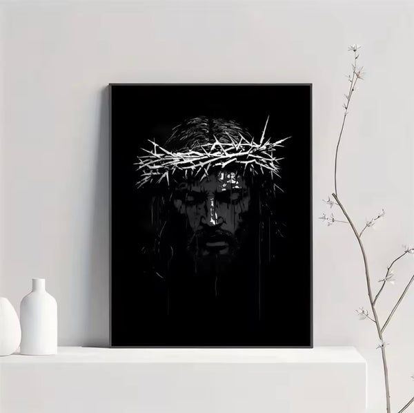 Frameless Canvas Crowned Jesus Cross Holy Light Wall Art, HD Canvas Print Poster
