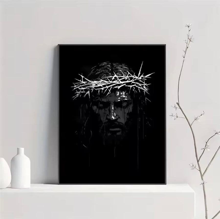 Frameless Canvas Crowned Jesus Cross Holy Light Wall Art, HD Canvas Print Poster