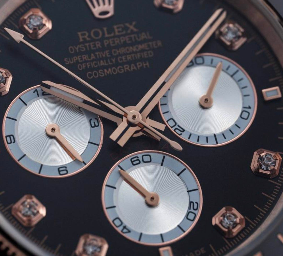 Cosmograph Rose Gold Black Dial Tachymeter Chronograph Auto Rubber