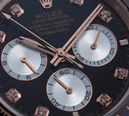Cosmograph Rose Gold Black Dial Tachymeter Chronograph Auto Rubber