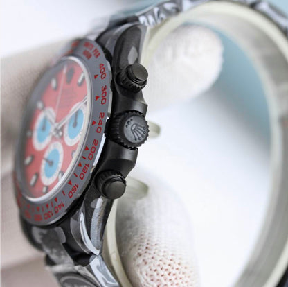 Daytona Customized Red Dial Black Tachymeter Chronograph SS Bracelet