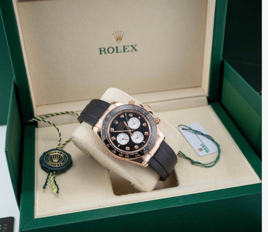 Cosmograph Rose Gold Black Dial Tachymeter Chronograph Auto Rubber