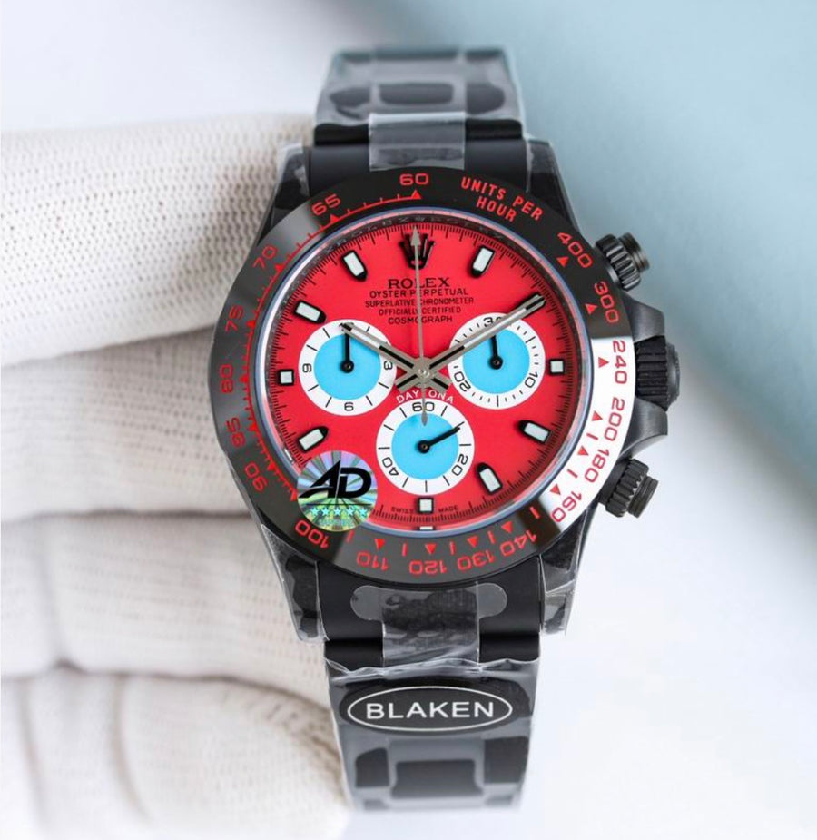 Daytona Customized Red Dial Black Tachymeter Chronograph SS Bracelet